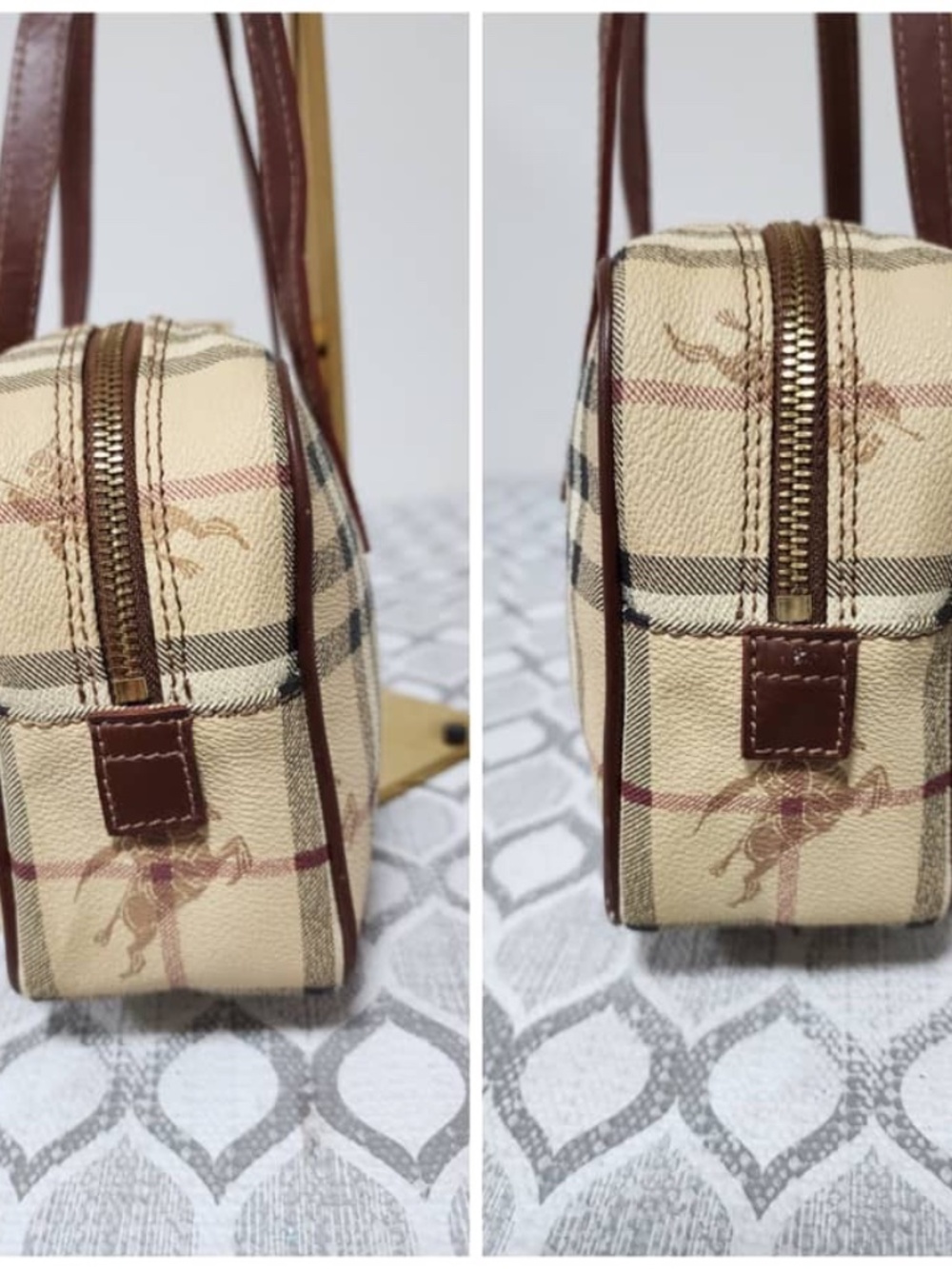 Authentic Burberry Vintage Canvas House Check Pattern Shoulder Bag Beige/Brown - Picture 9 of 11